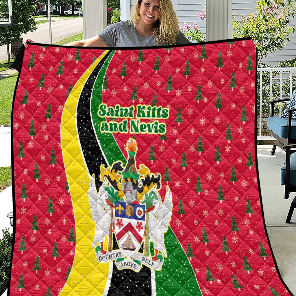 Saint Kitts and Nevis Christmas Quilt with Red Green Black Xmas Monkey Gift and Coat of Arms - Wonder Print Shop