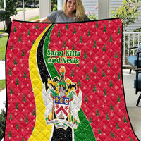 Saint Kitts and Nevis Christmas Quilt with Red Green Black Xmas Monkey Gift and Coat of Arms - Wonder Print Shop