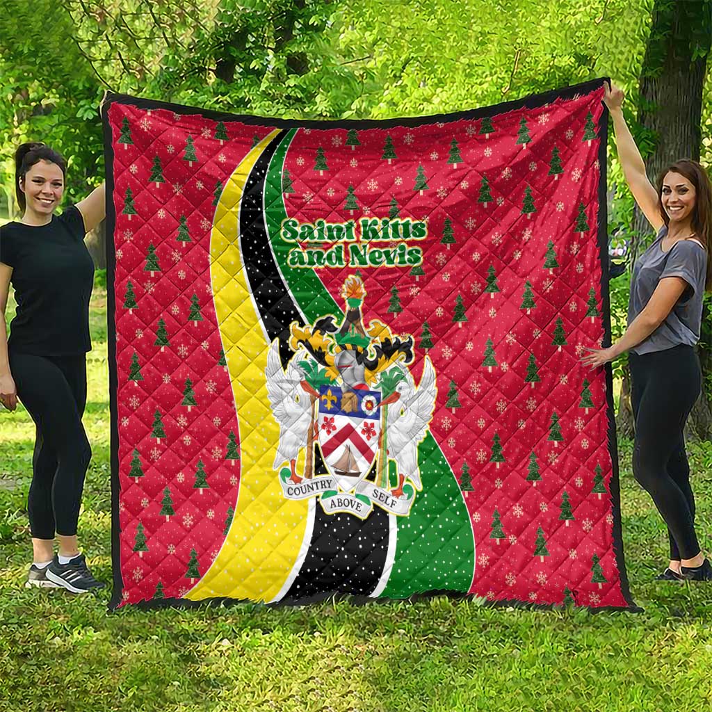 Saint Kitts and Nevis Christmas Quilt with Red Green Black Xmas Monkey Gift and Coat of Arms - Wonder Print Shop