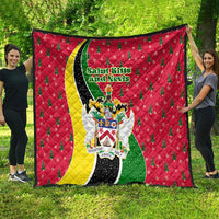 Saint Kitts and Nevis Christmas Quilt with Red Green Black Xmas Monkey Gift and Coat of Arms - Wonder Print Shop