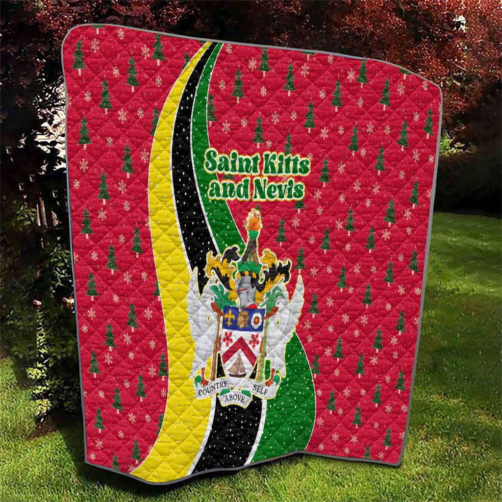 Saint Kitts and Nevis Christmas Quilt with Red Green Black Xmas Monkey Gift and Coat of Arms - Wonder Print Shop