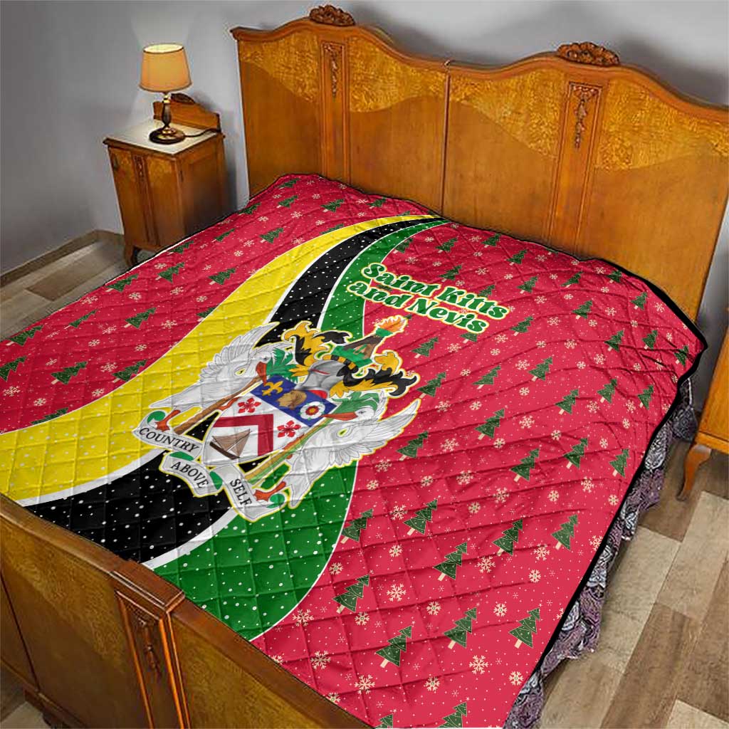 Saint Kitts and Nevis Christmas Quilt with Red Green Black Xmas Monkey Gift and Coat of Arms - Wonder Print Shop