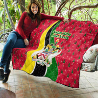 Saint Kitts and Nevis Christmas Quilt with Red Green Black Xmas Monkey Gift and Coat of Arms - Wonder Print Shop