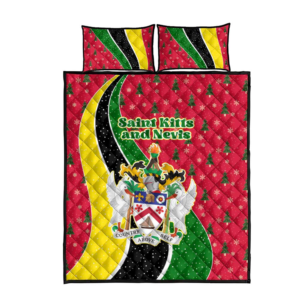 Saint Kitts and Nevis Christmas Quilt Bed Set with Red Green Black Xmas Monkey Gift and Coat of Arms - Wonder Print Shop