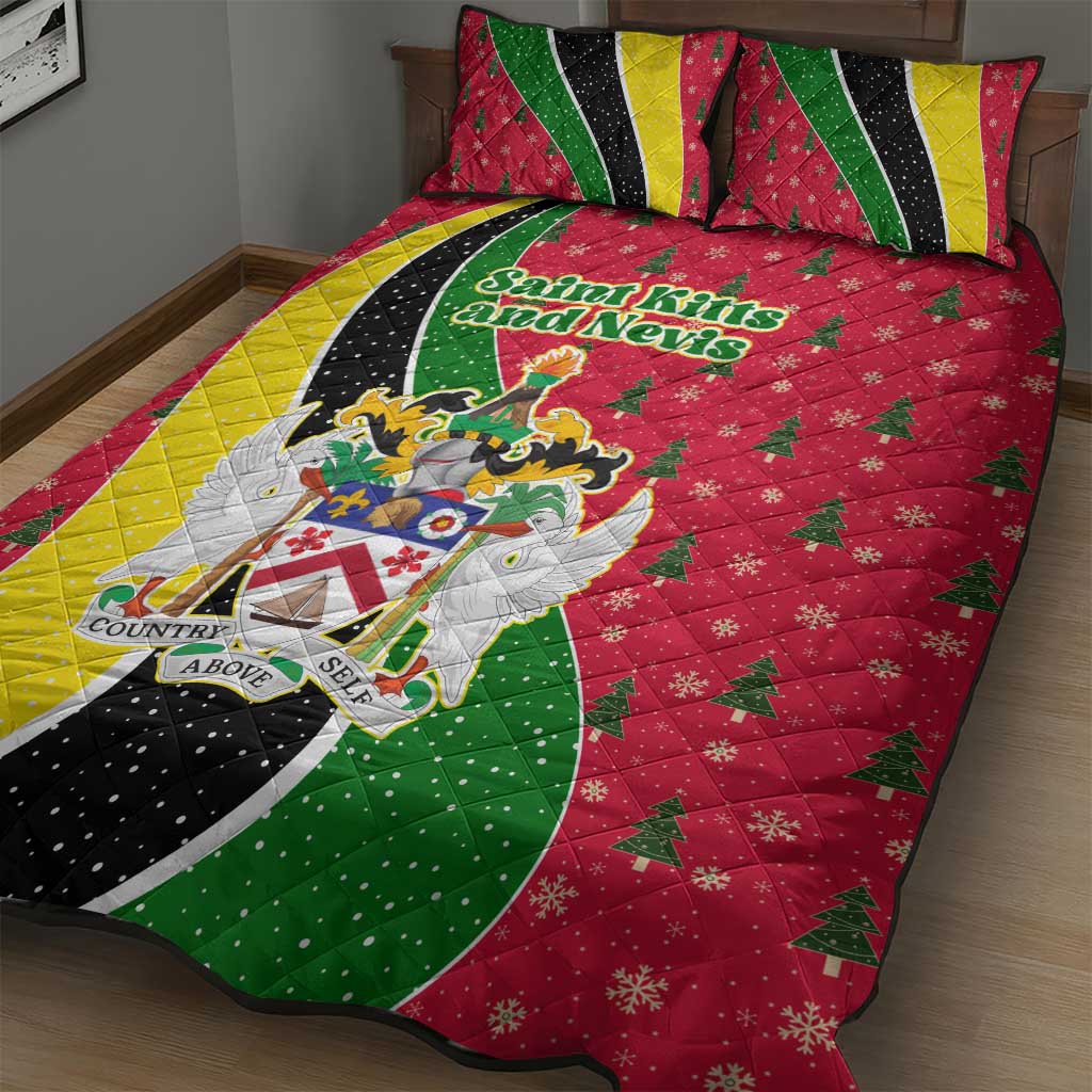 Saint Kitts and Nevis Christmas Quilt Bed Set with Red Green Black Xmas Monkey Gift and Coat of Arms - Wonder Print Shop