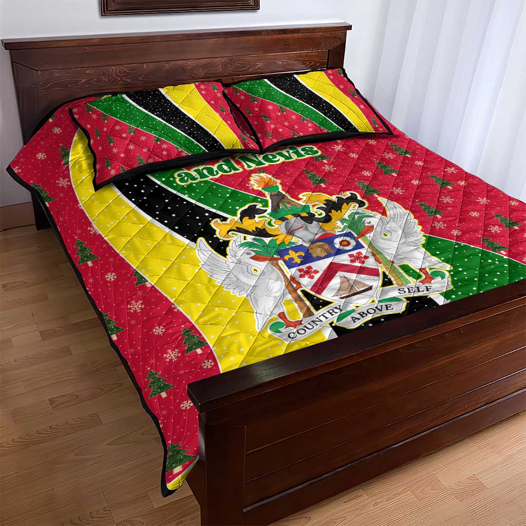 Saint Kitts and Nevis Christmas Quilt Bed Set with Red Green Black Xmas Monkey Gift and Coat of Arms - Wonder Print Shop