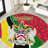 Saint Kitts and Nevis Christmas Round Carpet with Red Green Black Xmas Monkey Gift and Coat of Arms - Wonder Print Shop