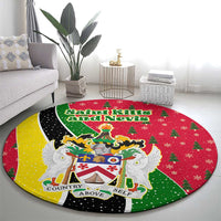 Saint Kitts and Nevis Christmas Round Carpet with Red Green Black Xmas Monkey Gift and Coat of Arms - Wonder Print Shop