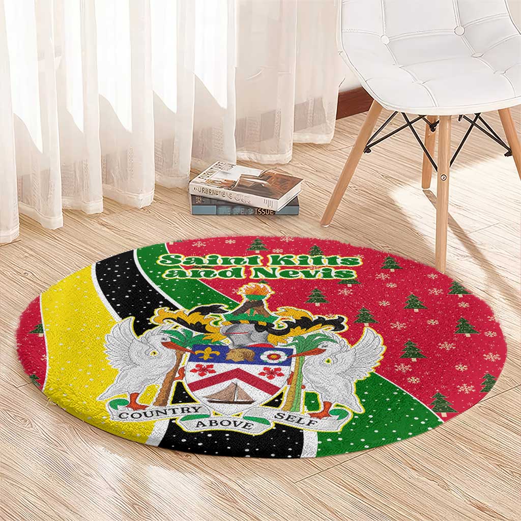 Saint Kitts and Nevis Christmas Round Carpet with Red Green Black Xmas Monkey Gift and Coat of Arms - Wonder Print Shop