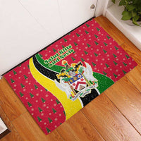 Saint Kitts and Nevis Christmas Rubber Doormat with Red Green Black Xmas Monkey Gift and Coat of Arms - Wonder Print Shop
