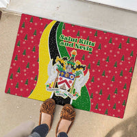 Saint Kitts and Nevis Christmas Rubber Doormat with Red Green Black Xmas Monkey Gift and Coat of Arms - Wonder Print Shop