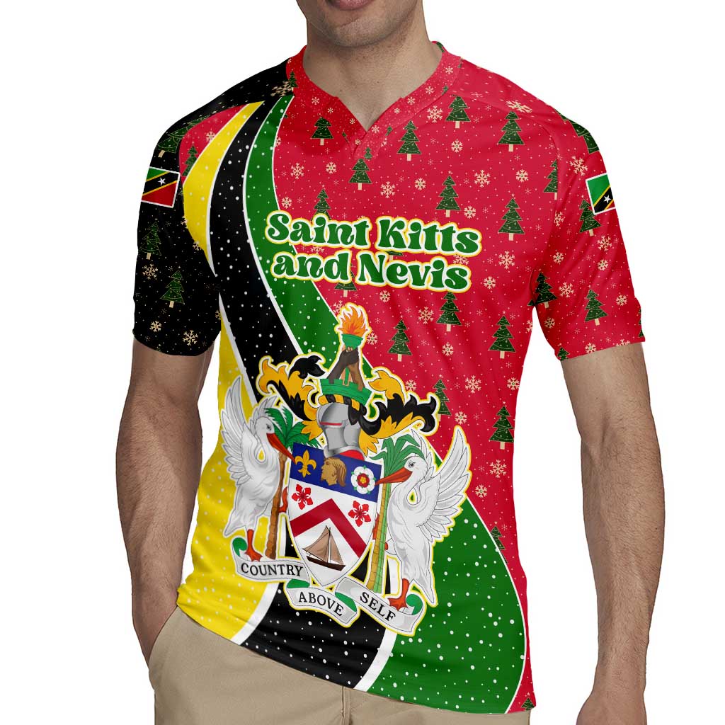 Saint Kitts and Nevis Christmas Rugby Jersey with Red Green Black Xmas Monkey Gift and Coat of Arms - Wonder Print Shop