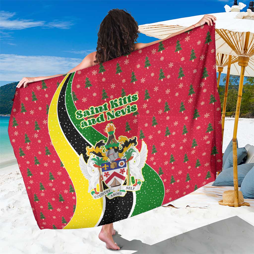 Saint Kitts and Nevis Christmas Sarong with Red Green Black Xmas Monkey Gift and Coat of Arms - Wonder Print Shop