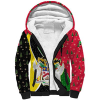 Saint Kitts and Nevis Christmas Sherpa Hoodie with Red Green Black Xmas Monkey Gift and Coat of Arms - Wonder Print Shop