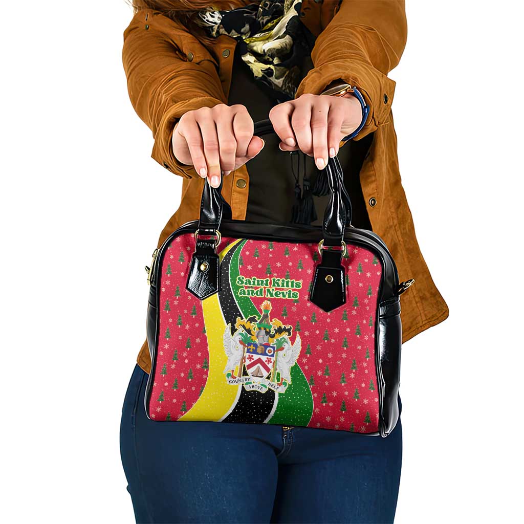 Saint Kitts and Nevis Christmas Shoulder Handbag with Red Green Black Xmas Monkey Gift and Coat of Arms - Wonder Print Shop