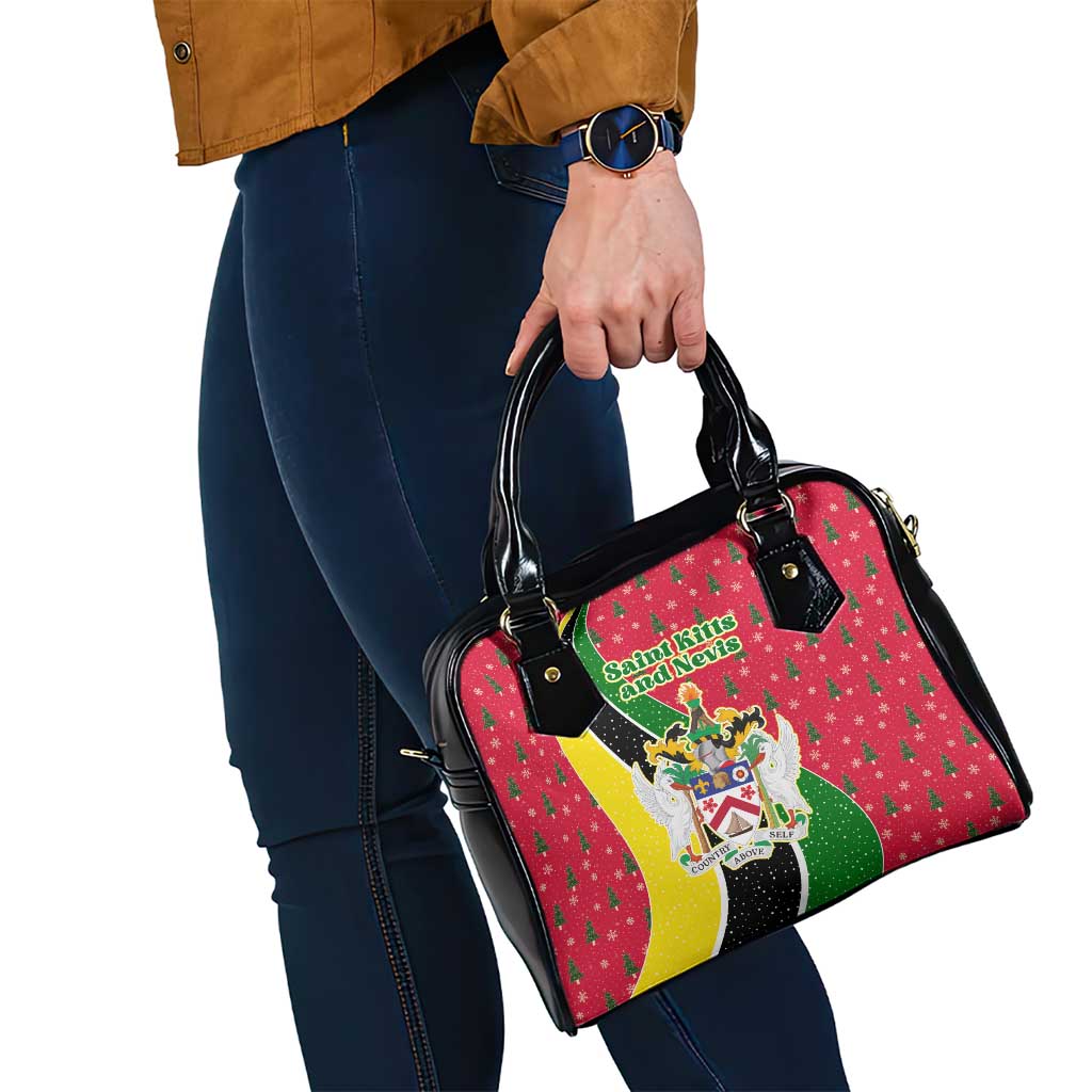 Saint Kitts and Nevis Christmas Shoulder Handbag with Red Green Black Xmas Monkey Gift and Coat of Arms - Wonder Print Shop
