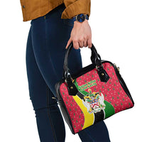 Saint Kitts and Nevis Christmas Shoulder Handbag with Red Green Black Xmas Monkey Gift and Coat of Arms - Wonder Print Shop