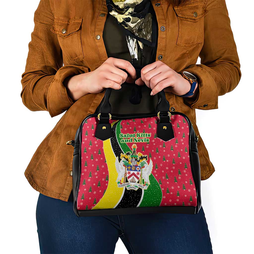 Saint Kitts and Nevis Christmas Shoulder Handbag with Red Green Black Xmas Monkey Gift and Coat of Arms - Wonder Print Shop