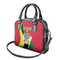 Saint Kitts and Nevis Christmas Shoulder Handbag with Red Green Black Xmas Monkey Gift and Coat of Arms - Wonder Print Shop