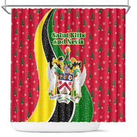 Saint Kitts and Nevis Christmas Shower Curtain with Red Green Black Xmas Monkey Gift and Coat of Arms - Wonder Print Shop