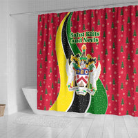 Saint Kitts and Nevis Christmas Shower Curtain with Red Green Black Xmas Monkey Gift and Coat of Arms - Wonder Print Shop