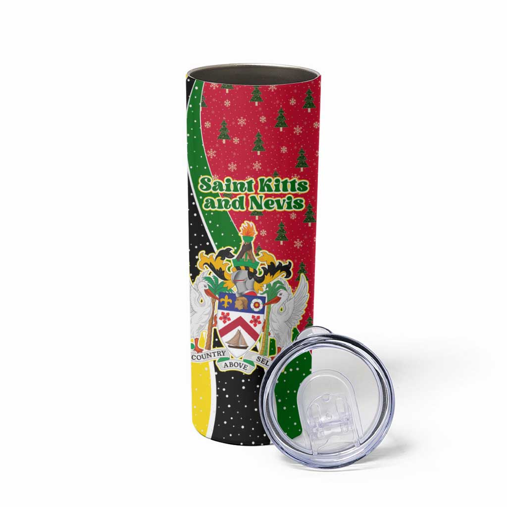 Saint Kitts and Nevis Christmas Skinny Tumbler with Red Green Black Xmas Monkey Gift and Coat of Arms - Wonder Print Shop