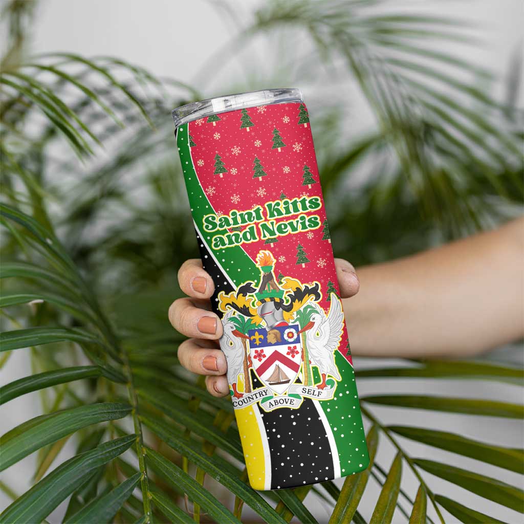 Saint Kitts and Nevis Christmas Skinny Tumbler with Red Green Black Xmas Monkey Gift and Coat of Arms - Wonder Print Shop