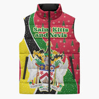 Saint Kitts and Nevis Christmas Sleeveless Puffer Jacket with Red Green Black Xmas Monkey Gift and Coat of Arms - Wonder Print Shop