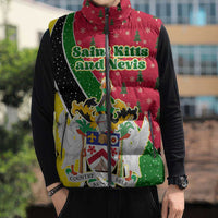 Saint Kitts and Nevis Christmas Sleeveless Puffer Jacket with Red Green Black Xmas Monkey Gift and Coat of Arms - Wonder Print Shop