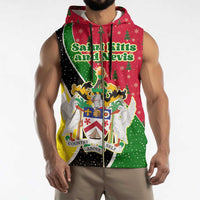 Saint Kitts and Nevis Christmas Sleeveless Zip Hoodie with Red Green Black Xmas Monkey Gift and Coat of Arms - Wonder Print Shop