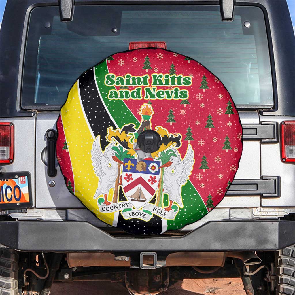 Saint Kitts and Nevis Christmas Spare Tire Cover with Red Green Black Xmas Monkey Gift and Coat of Arms - Wonder Print Shop