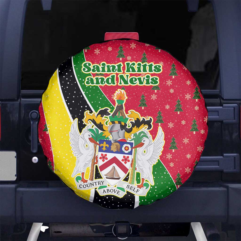 Saint Kitts and Nevis Christmas Spare Tire Cover with Red Green Black Xmas Monkey Gift and Coat of Arms - Wonder Print Shop