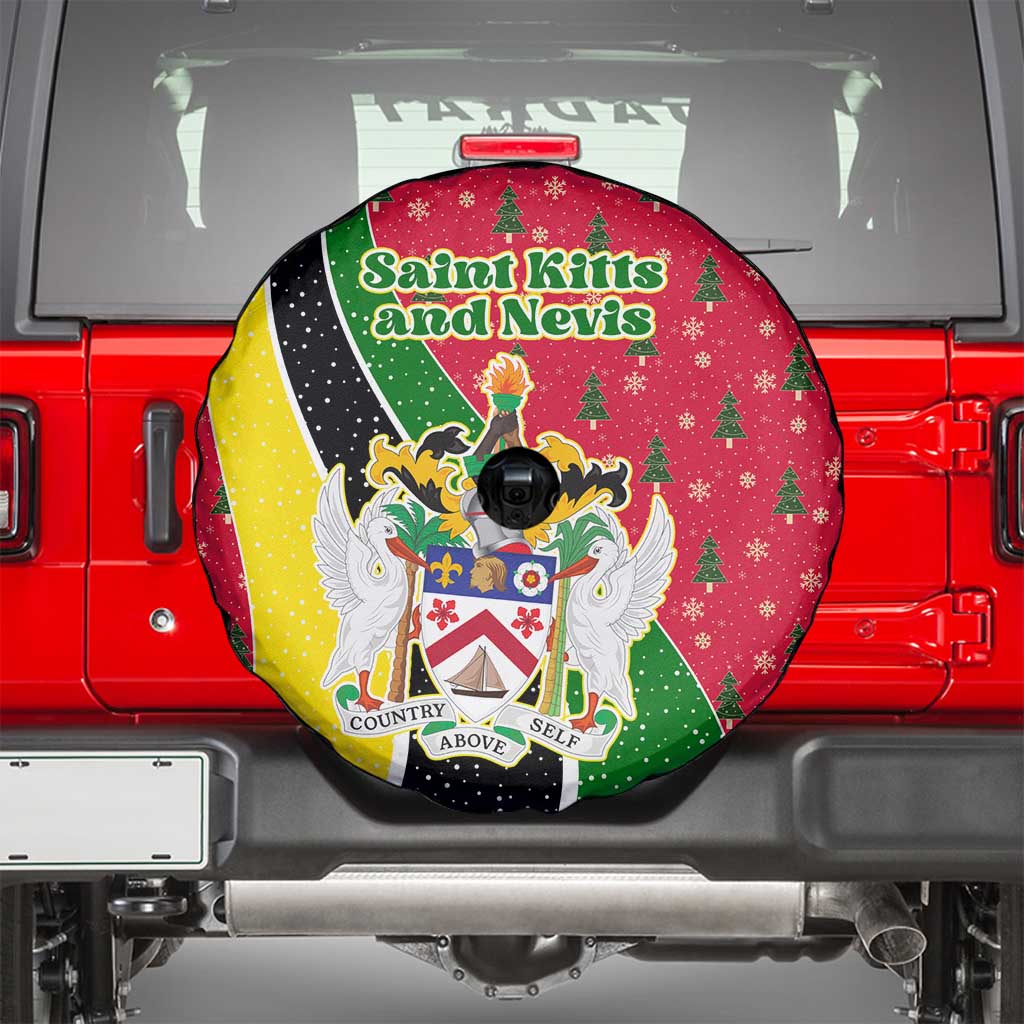 Saint Kitts and Nevis Christmas Spare Tire Cover with Red Green Black Xmas Monkey Gift and Coat of Arms - Wonder Print Shop