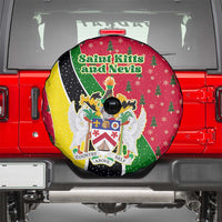 Saint Kitts and Nevis Christmas Spare Tire Cover with Red Green Black Xmas Monkey Gift and Coat of Arms - Wonder Print Shop
