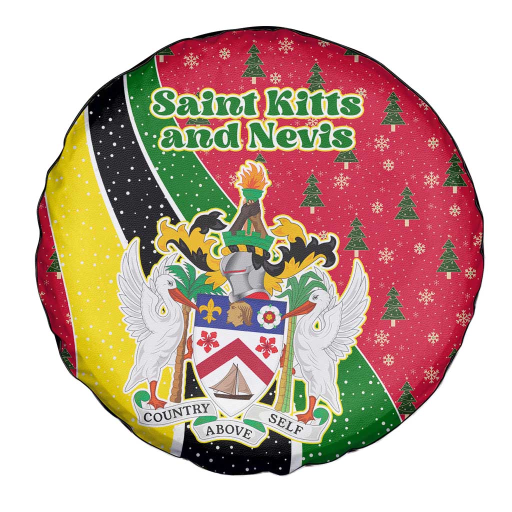 Saint Kitts and Nevis Christmas Spare Tire Cover with Red Green Black Xmas Monkey Gift and Coat of Arms - Wonder Print Shop