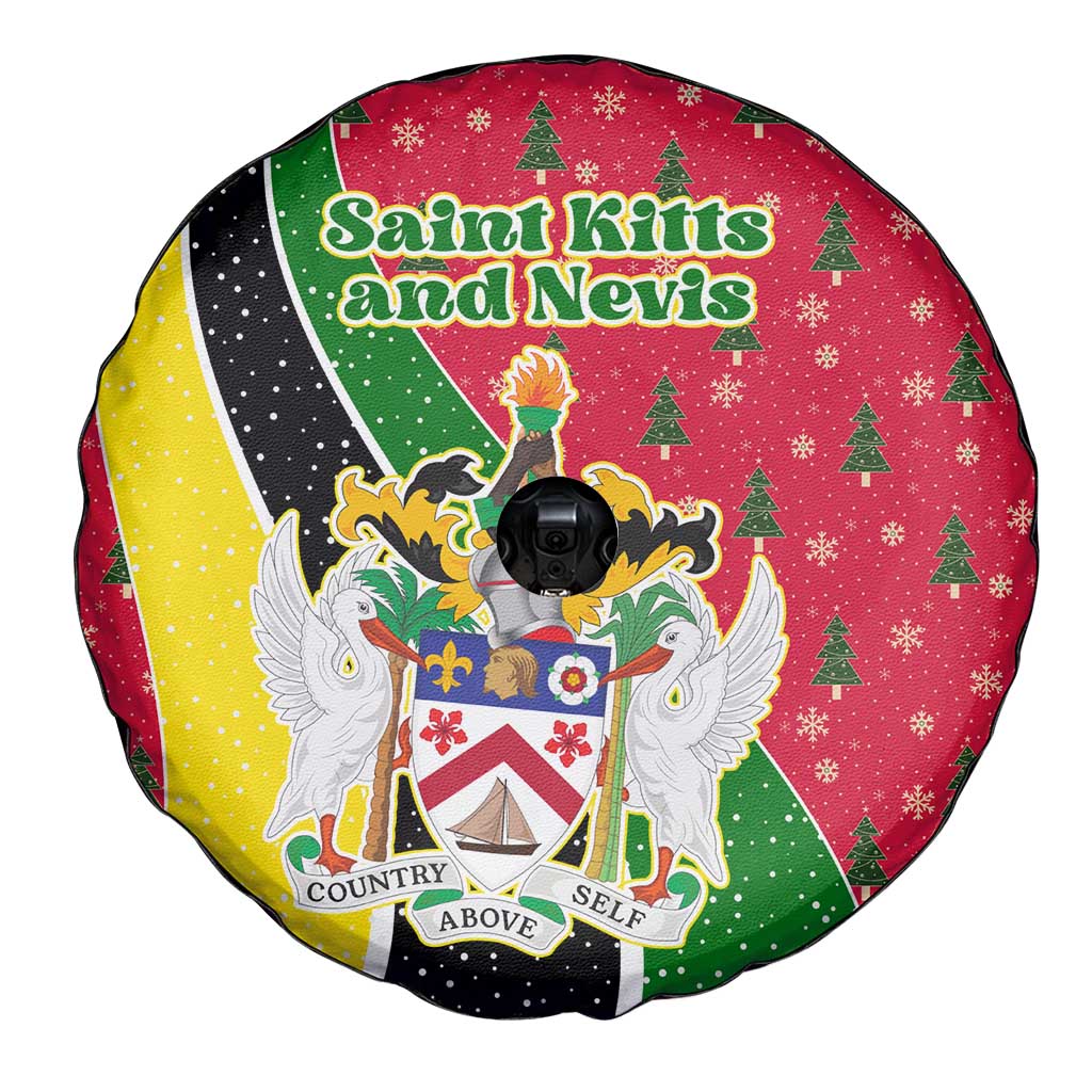 Saint Kitts and Nevis Christmas Spare Tire Cover with Red Green Black Xmas Monkey Gift and Coat of Arms - Wonder Print Shop