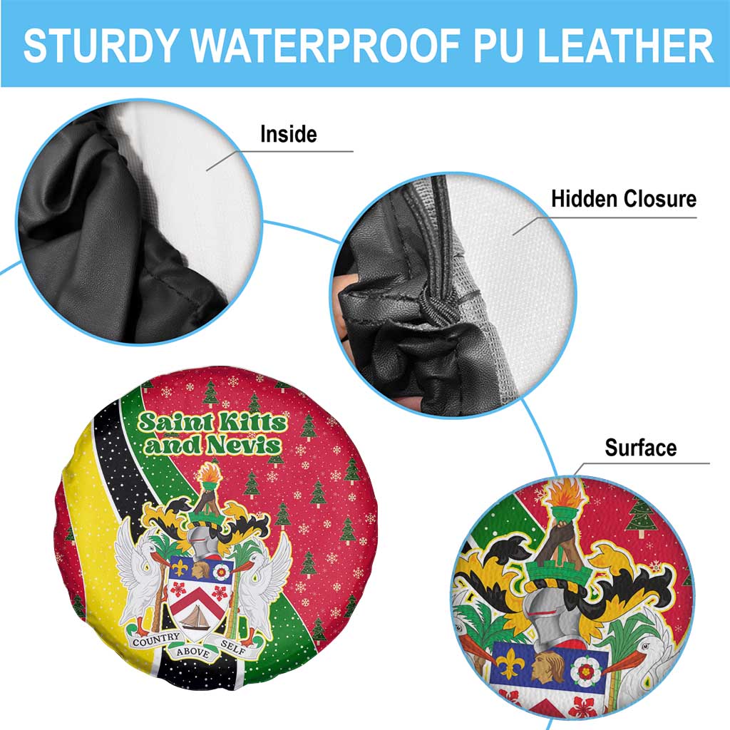 Saint Kitts and Nevis Christmas Spare Tire Cover with Red Green Black Xmas Monkey Gift and Coat of Arms - Wonder Print Shop