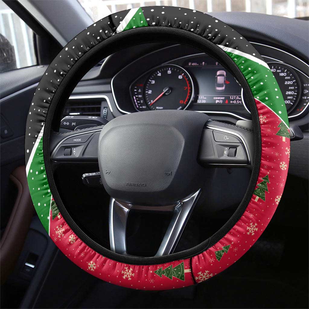 Saint Kitts and Nevis Christmas Steering Wheel Cover with Red Green Black Xmas Monkey Gift and Coat of Arms - Wonder Print Shop