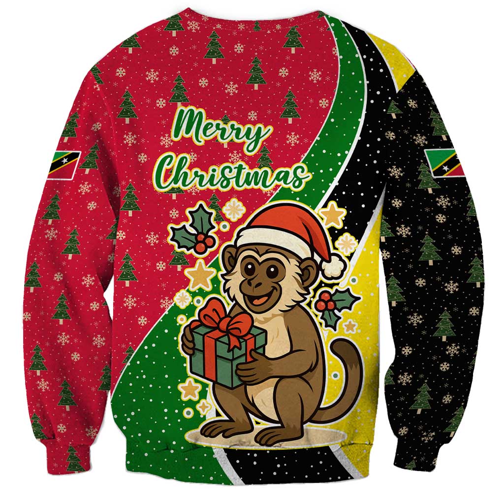Saint Kitts and Nevis Christmas Sweatshirt with Red Green Black Xmas Monkey Gift and Coat of Arms - Wonder Print Shop