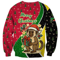 Saint Kitts and Nevis Christmas Sweatshirt with Red Green Black Xmas Monkey Gift and Coat of Arms - Wonder Print Shop