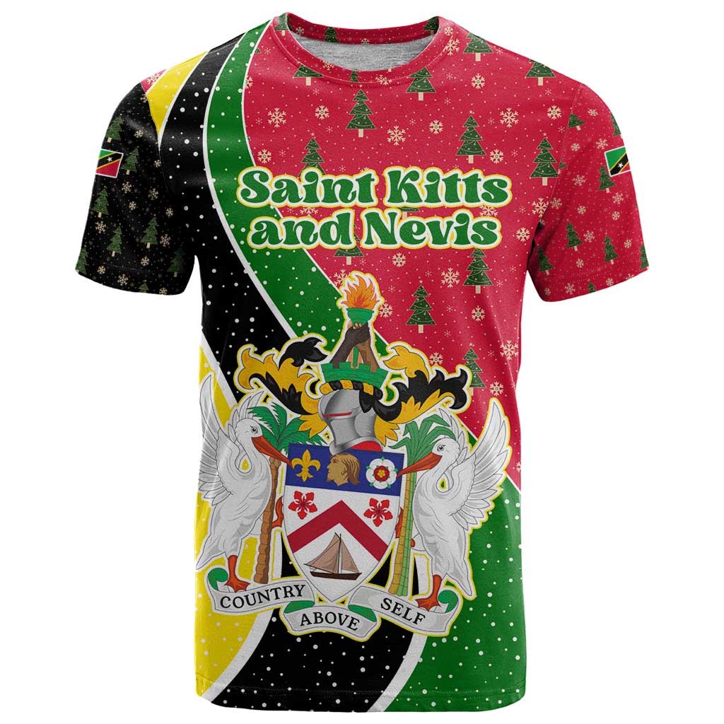 Saint Kitts and Nevis Christmas T Shirt with Red Green Black Xmas Monkey Gift and Coat of Arms - Wonder Print Shop