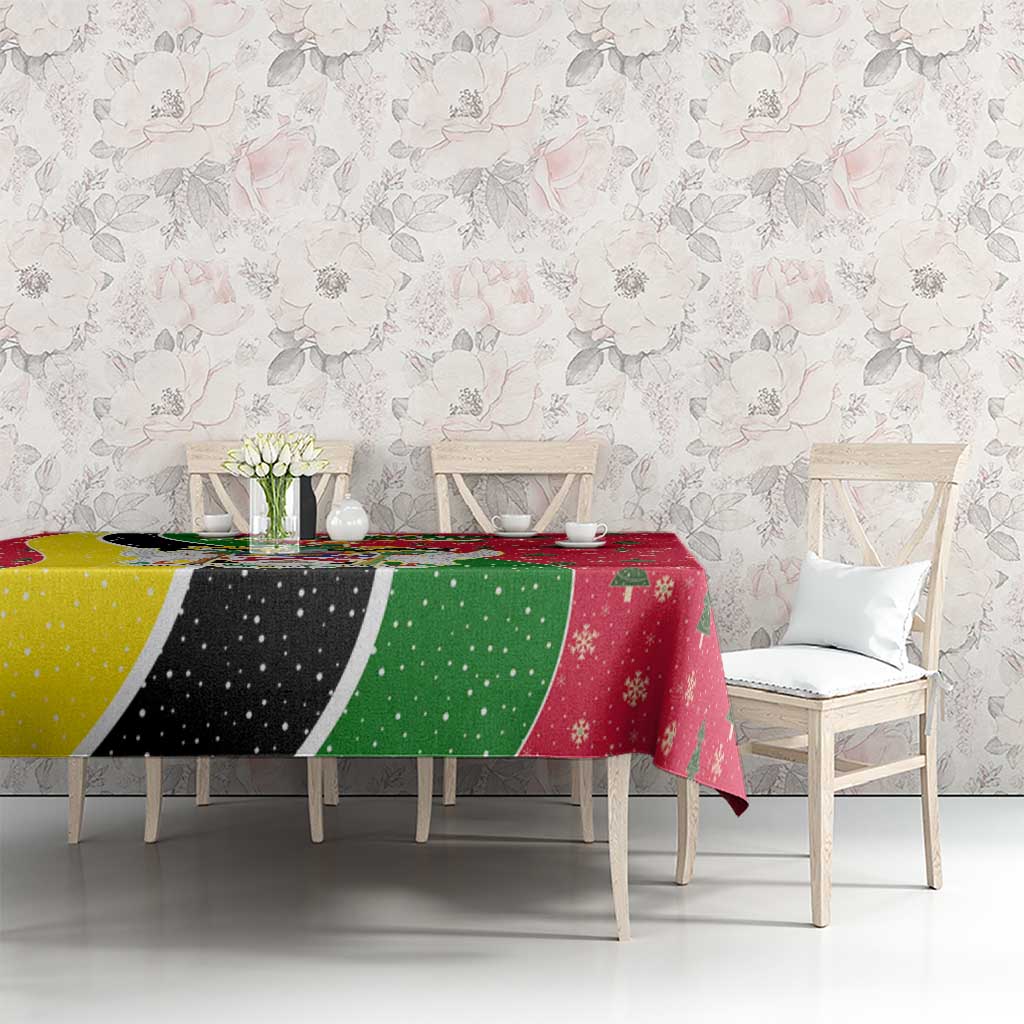 Saint Kitts and Nevis Christmas Tablecloth with Red Green Black Xmas Monkey Gift and Coat of Arms - Wonder Print Shop