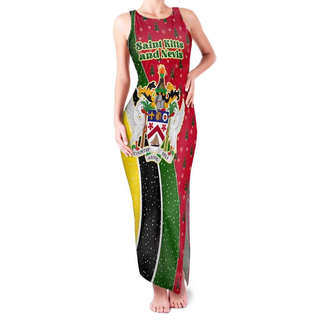 Saint Kitts and Nevis Christmas Tank Maxi Dress with Red Green Black Xmas Monkey Gift and Coat of Arms - Wonder Print Shop