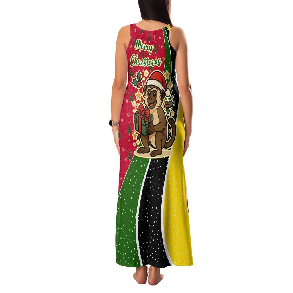 Saint Kitts and Nevis Christmas Tank Maxi Dress with Red Green Black Xmas Monkey Gift and Coat of Arms - Wonder Print Shop