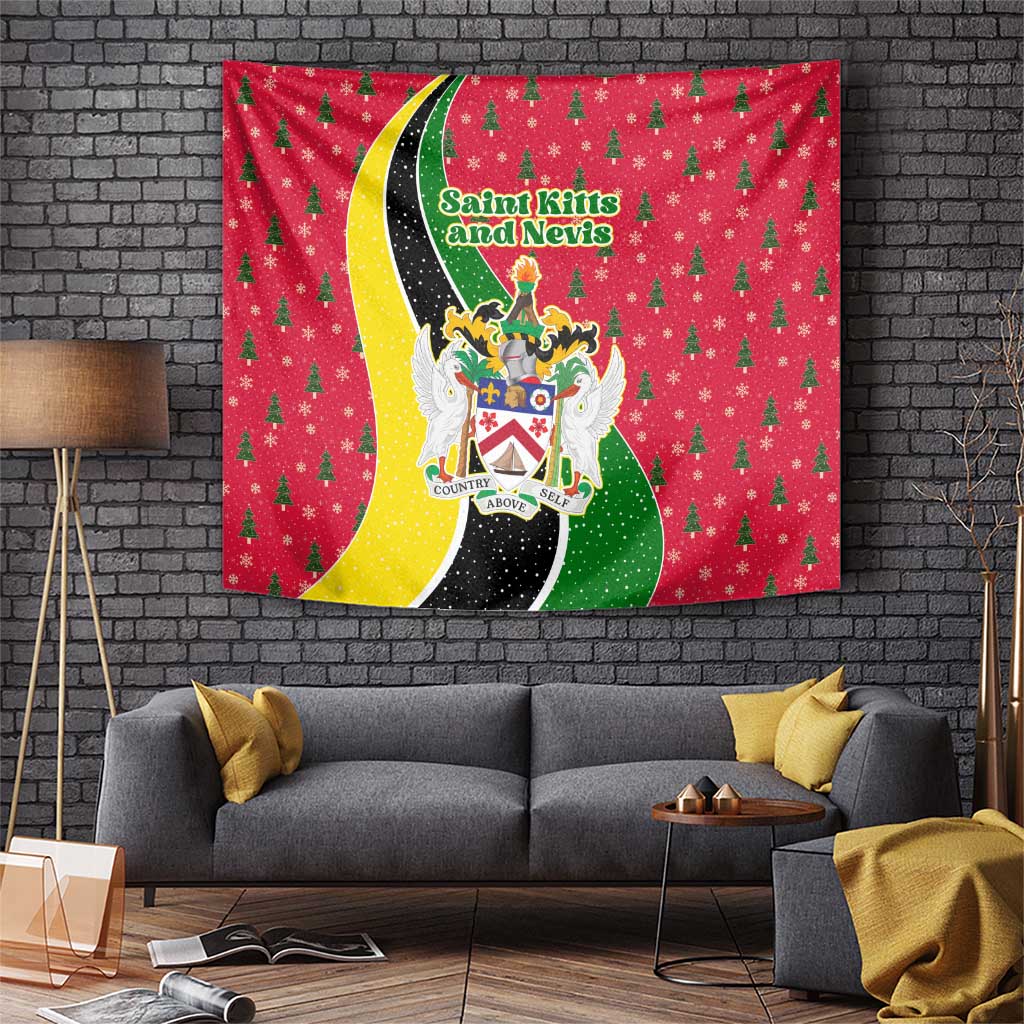 Saint Kitts and Nevis Christmas Tapestry with Red Green Black Xmas Monkey Gift and Coat of Arms - Wonder Print Shop