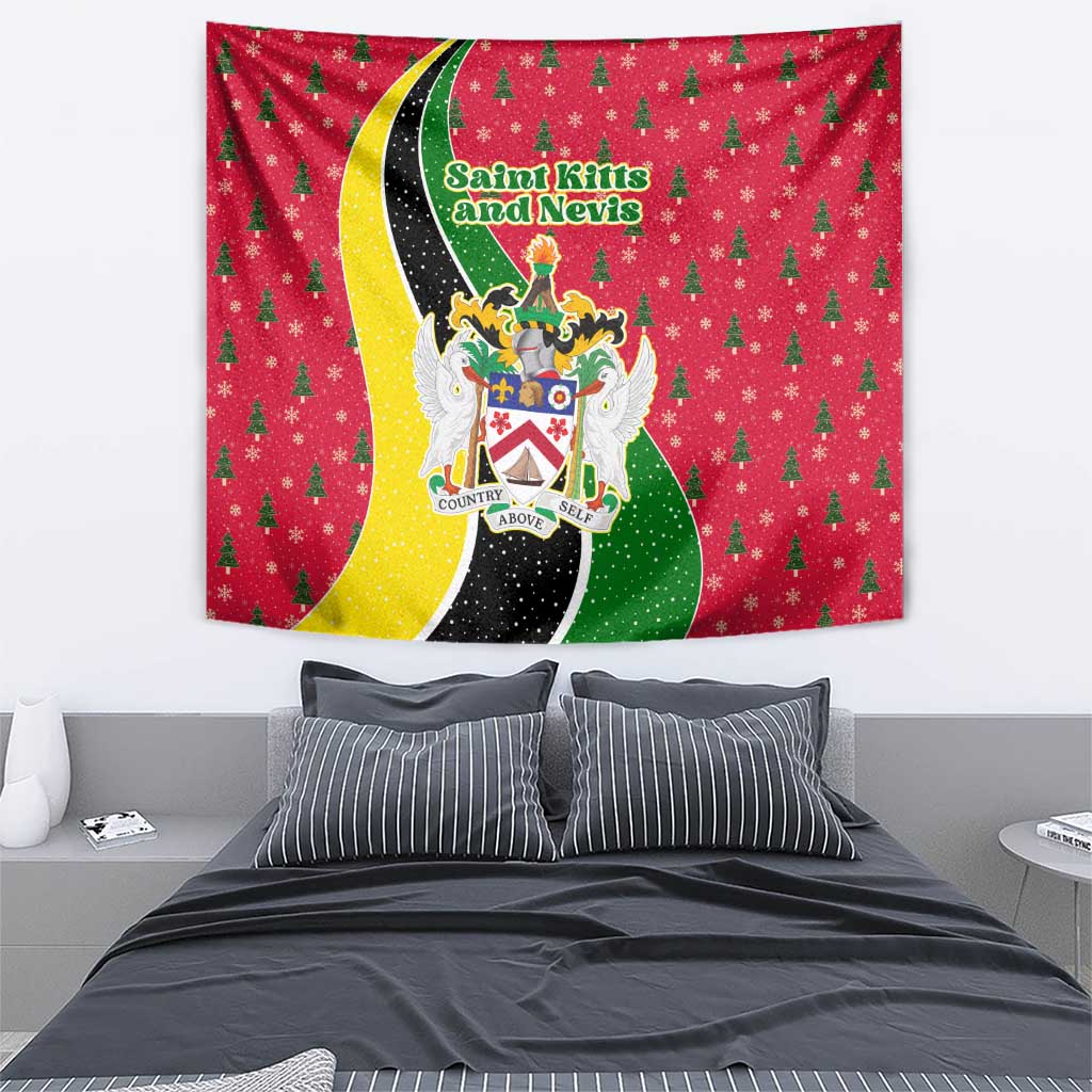 Saint Kitts and Nevis Christmas Tapestry with Red Green Black Xmas Monkey Gift and Coat of Arms - Wonder Print Shop