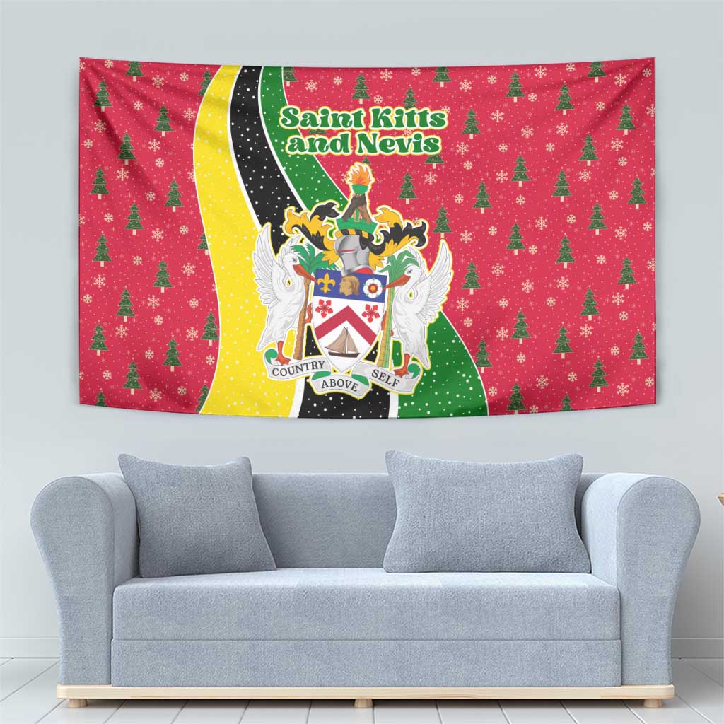 Saint Kitts and Nevis Christmas Tapestry with Red Green Black Xmas Monkey Gift and Coat of Arms - Wonder Print Shop