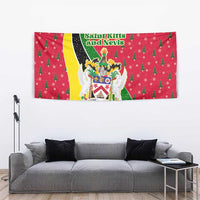 Saint Kitts and Nevis Christmas Tapestry with Red Green Black Xmas Monkey Gift and Coat of Arms - Wonder Print Shop