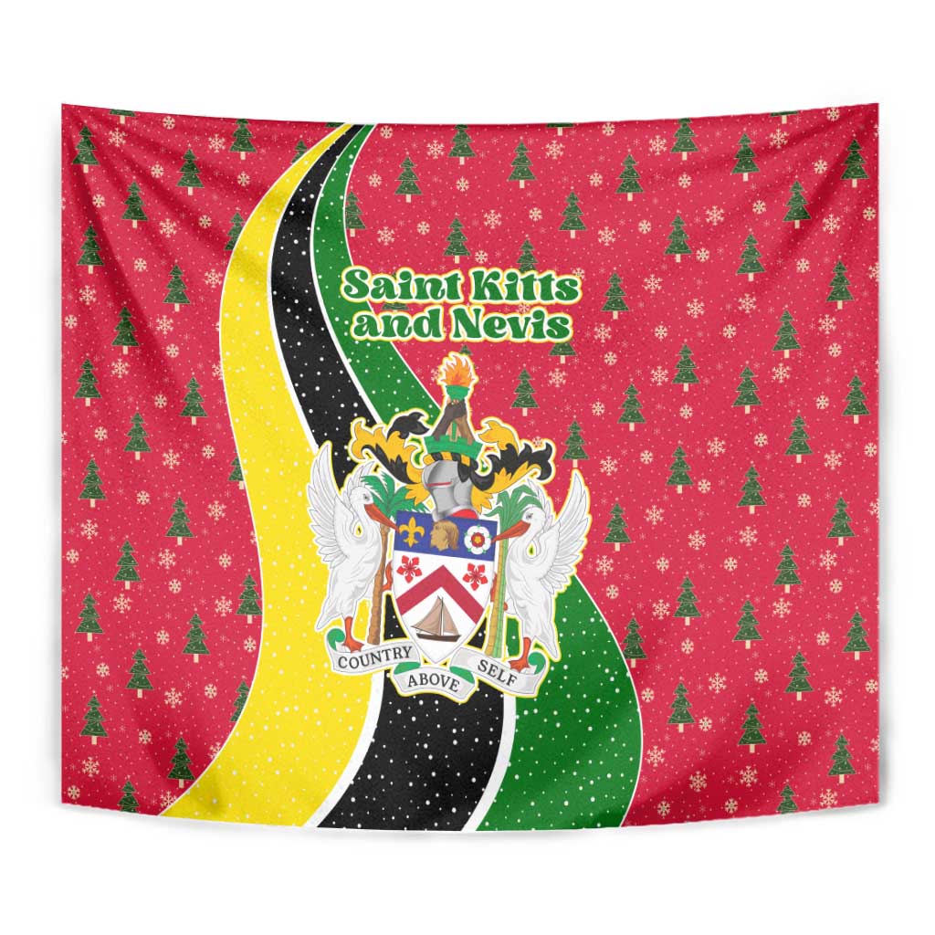 Saint Kitts and Nevis Christmas Tapestry with Red Green Black Xmas Monkey Gift and Coat of Arms - Wonder Print Shop