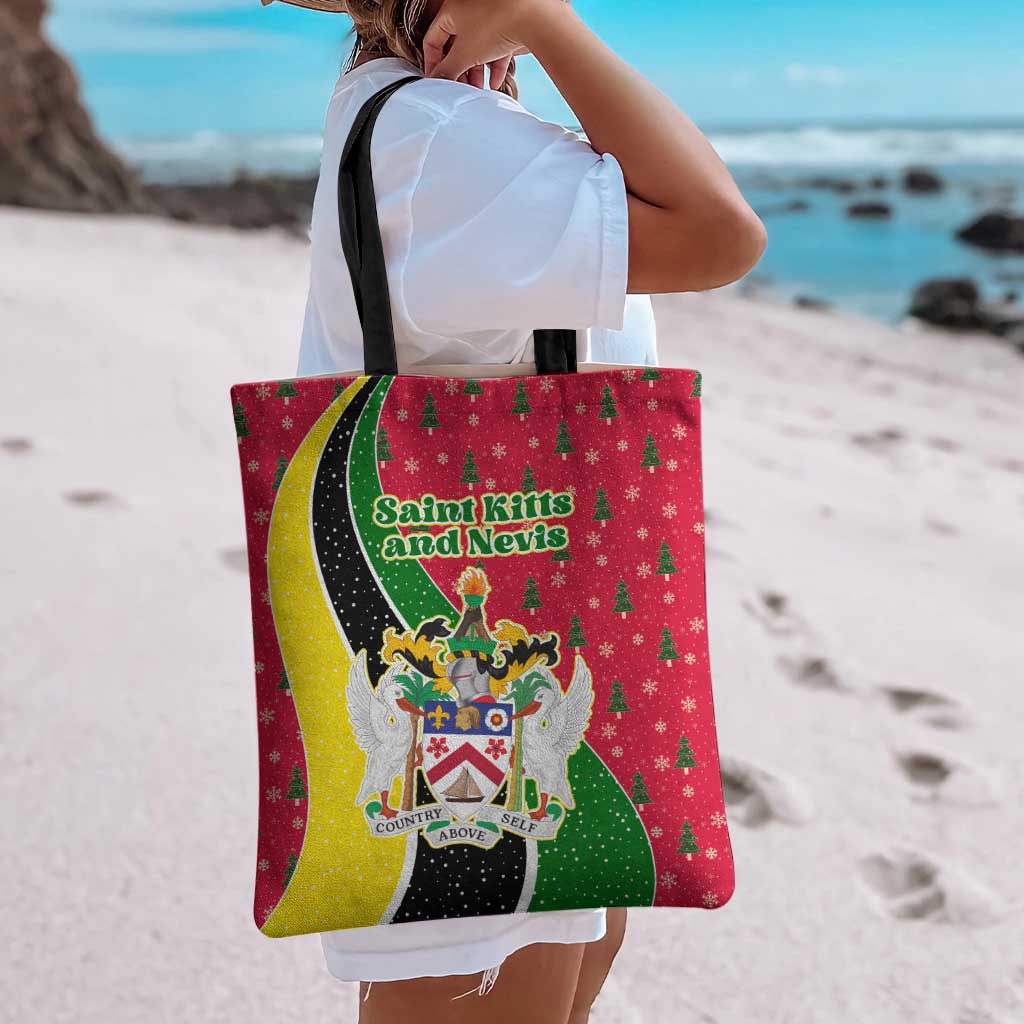 Saint Kitts and Nevis Christmas Tote Bag with Red Green Black Xmas Monkey Gift and Coat of Arms - Wonder Print Shop